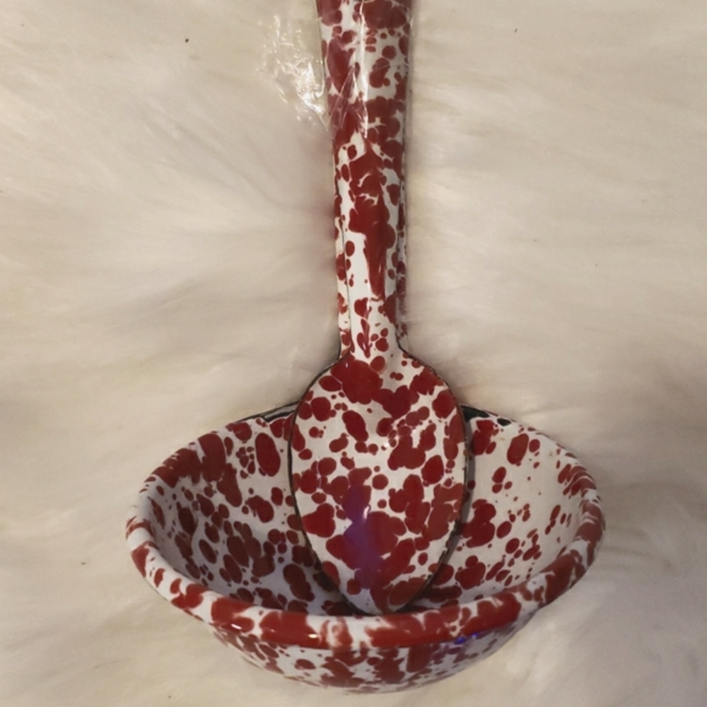 VINTAGE ENAMEL LADLE FOR CAMPING SOUP POT